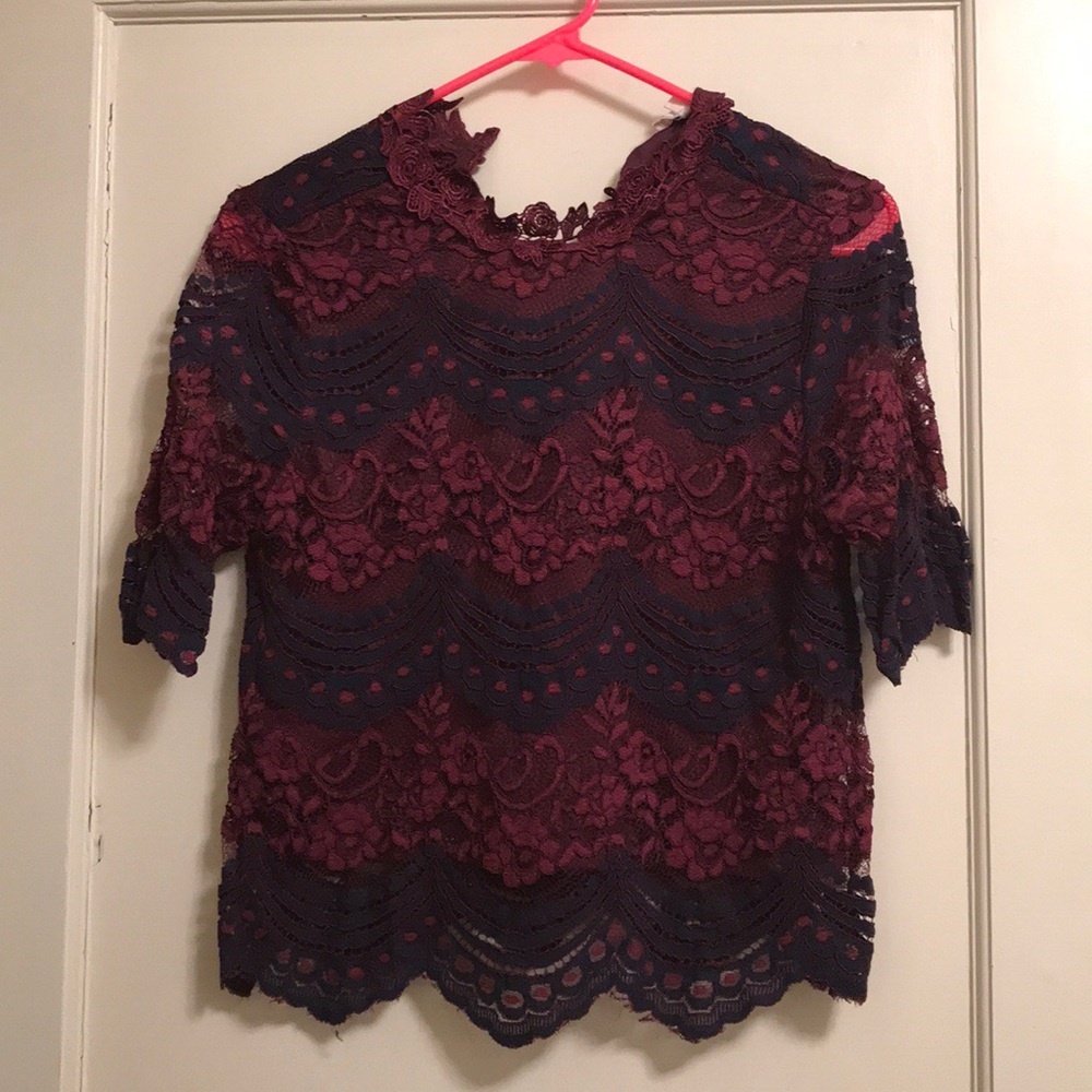 Burgundy and Navy Lace crop top